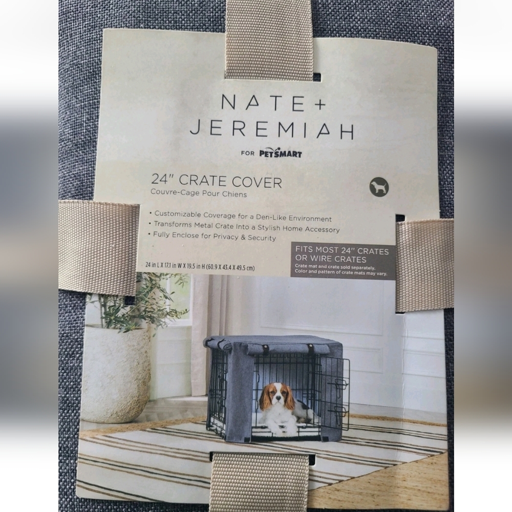 NEW Nate & Jeremiah Grey Linen Blend Cloth Crate Cover 24” Pet Furniture Accent - Picture 3 of 5